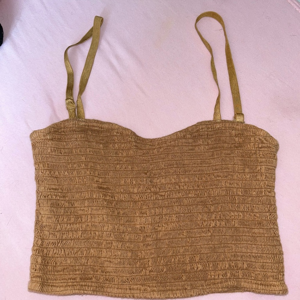 Keen the label Tan Smocked Crop Top